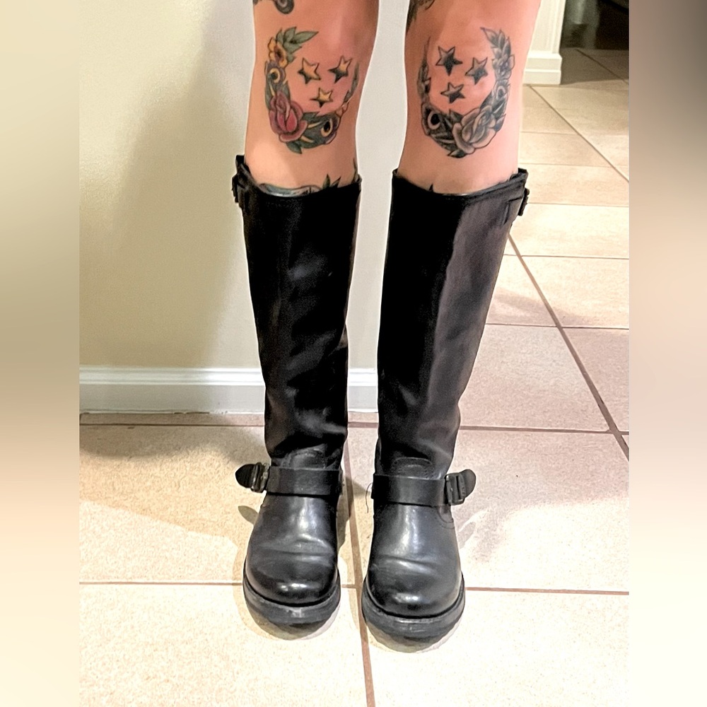 Frye tall size 7 black boots with buckle detail